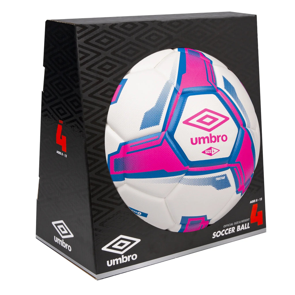 Tristar Size 4 Youth and Beginner Soccer Ball, White/Blue/Pink